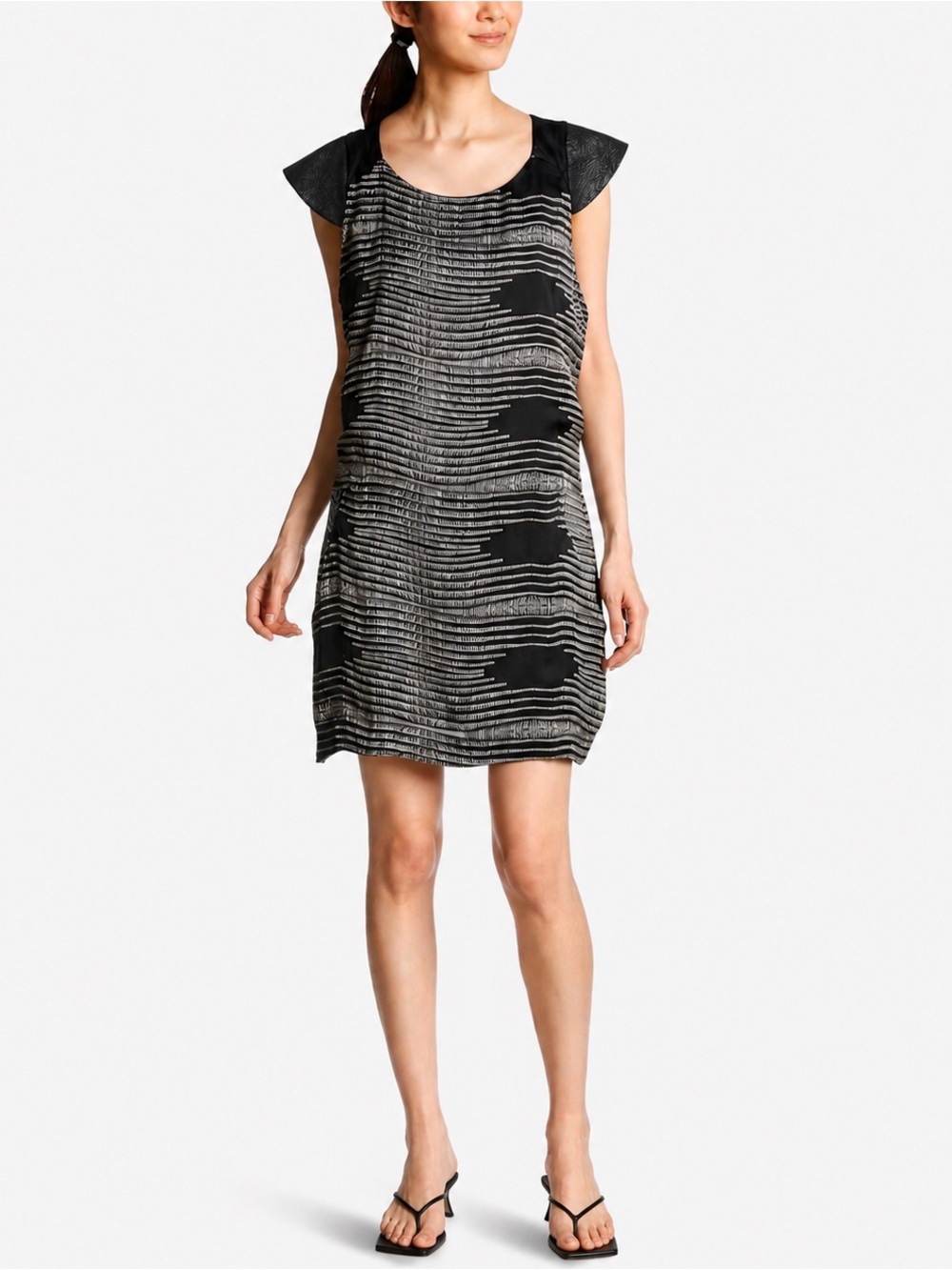 ELEVEN PARIS Darcy Dress Modern Graphic Cutout Leather Black Size FR40 US Large